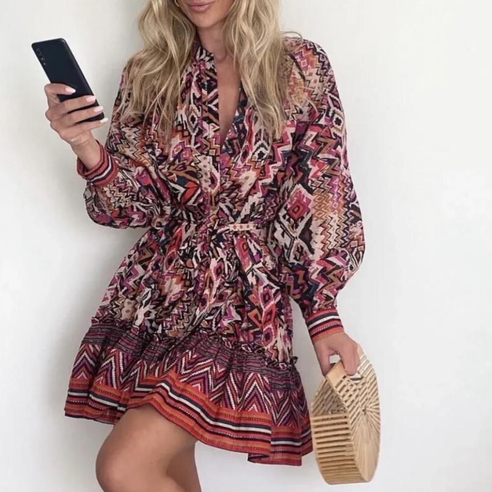Zara Multicolor Patterned Mini Dress